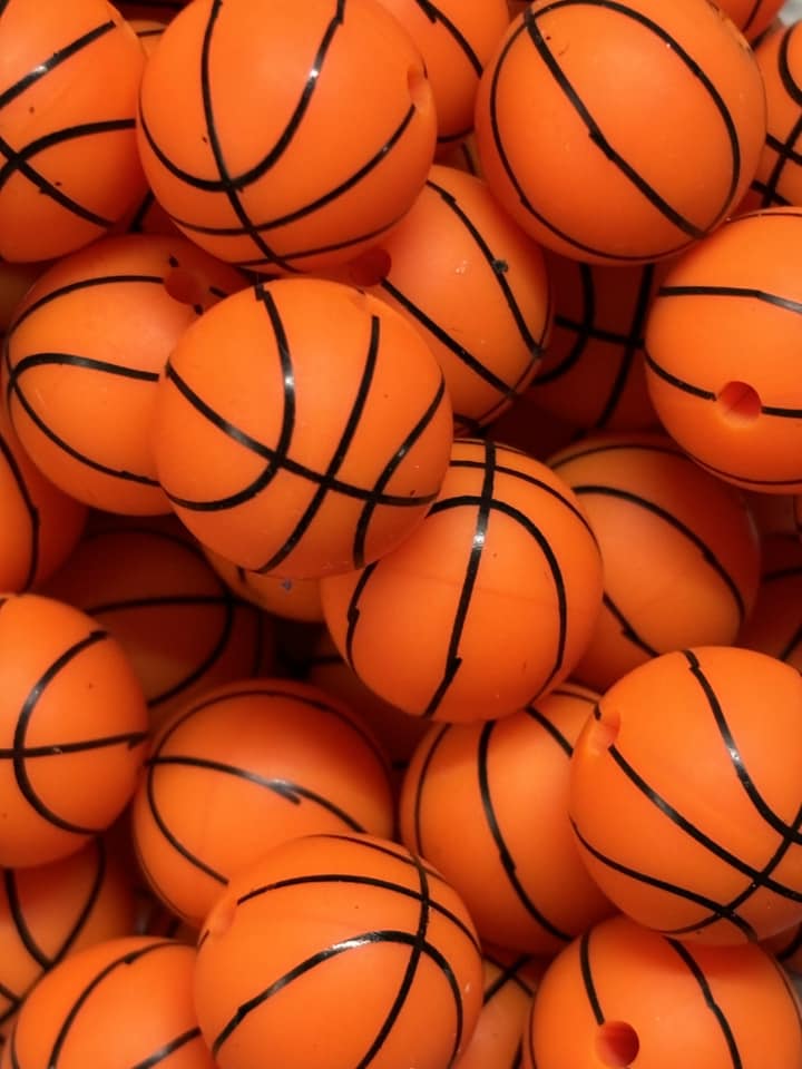 15mm Printed Basketball Silicone Bead