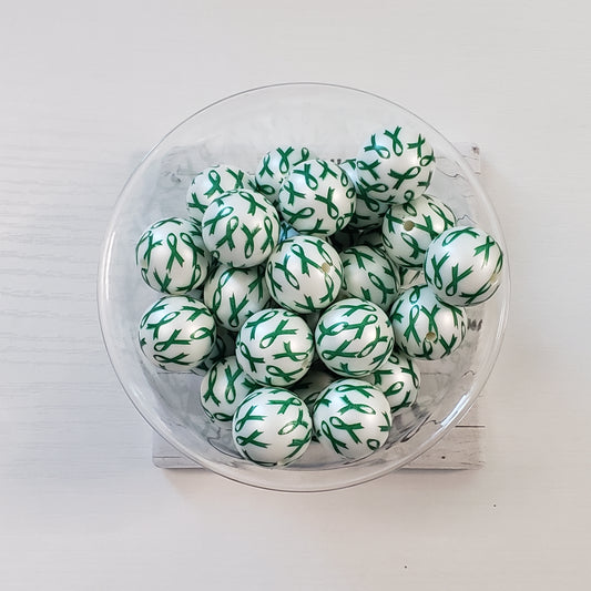 20mm Printed Acrylic Green Ribbon Bead