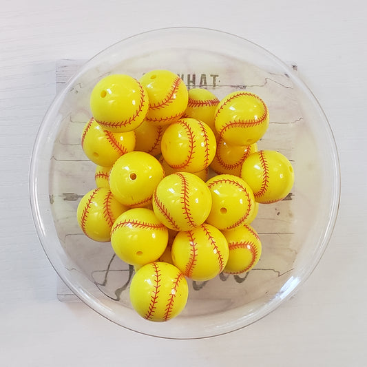 20mm Printed Acrylic Softball Bead