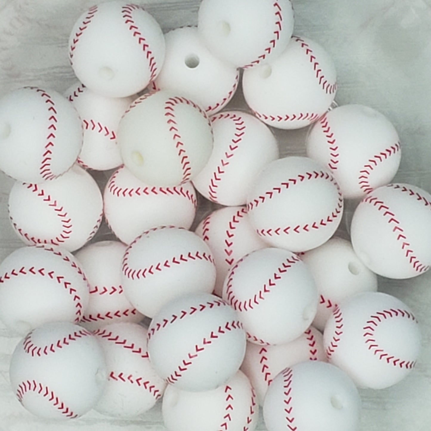 15mm Printed Baseball Silicone Bead