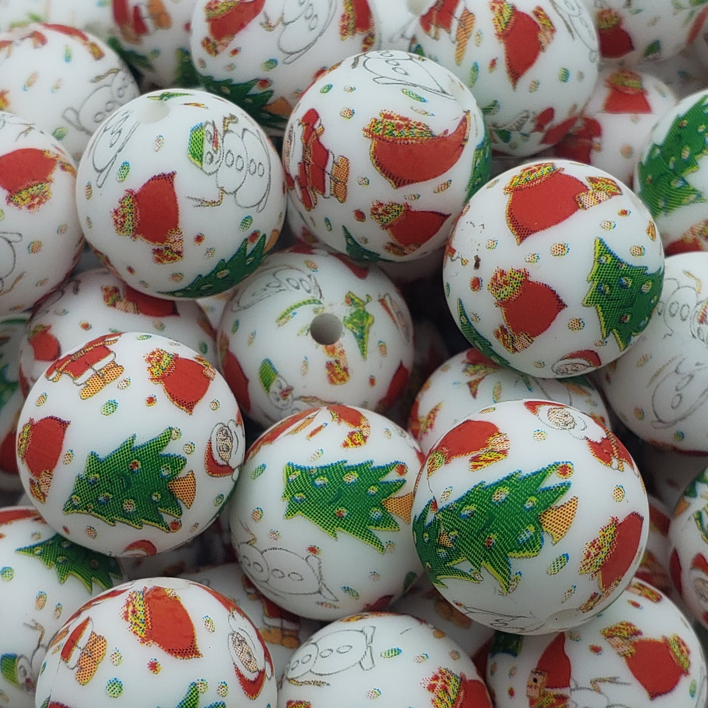 c15mm Printed Christmas Tree Silicone Bead