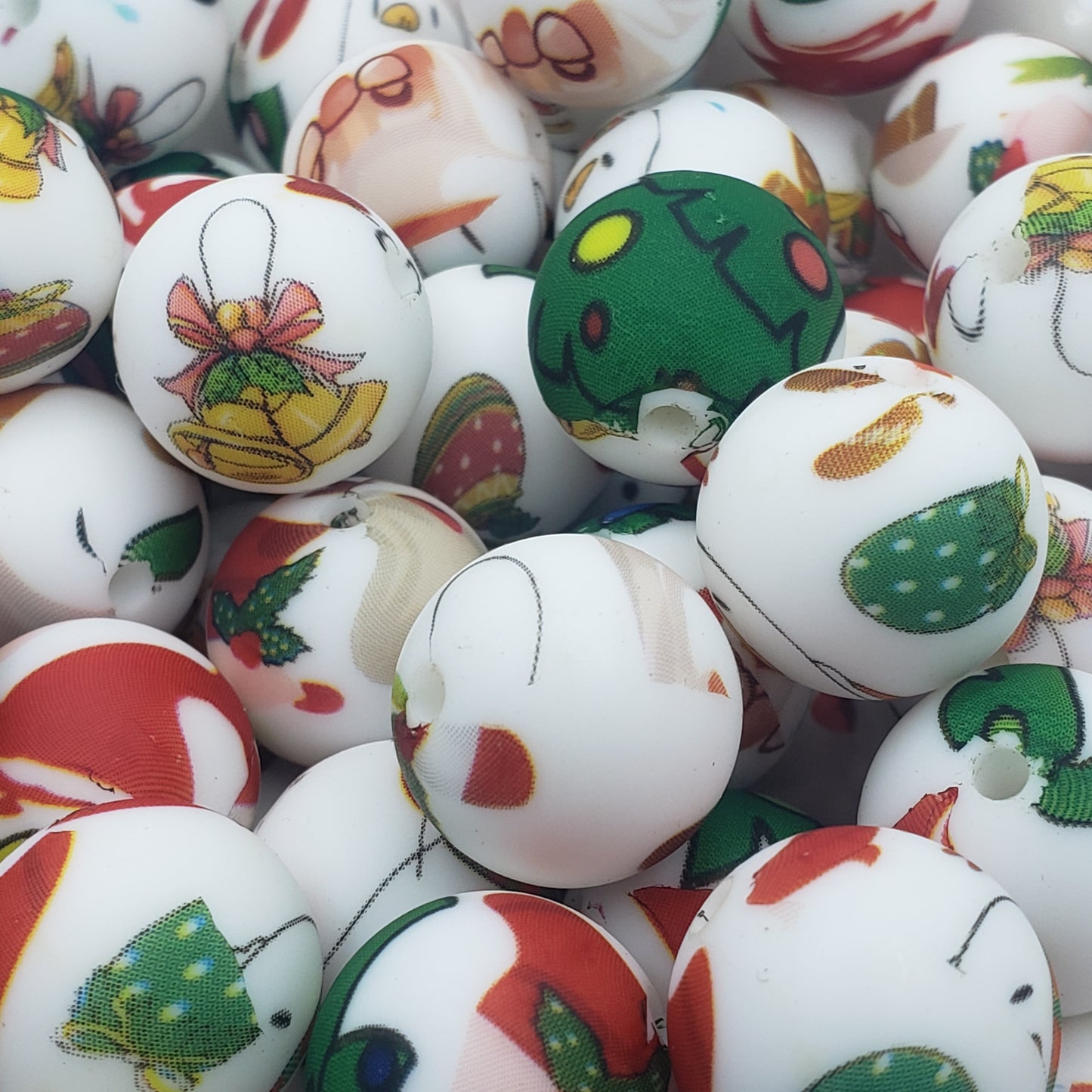 c15mm Printed Christmas Silicone Bead