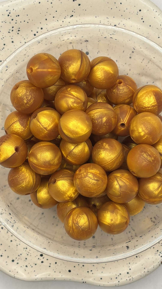 15mm Solid Metallic Gold Silicone Bead