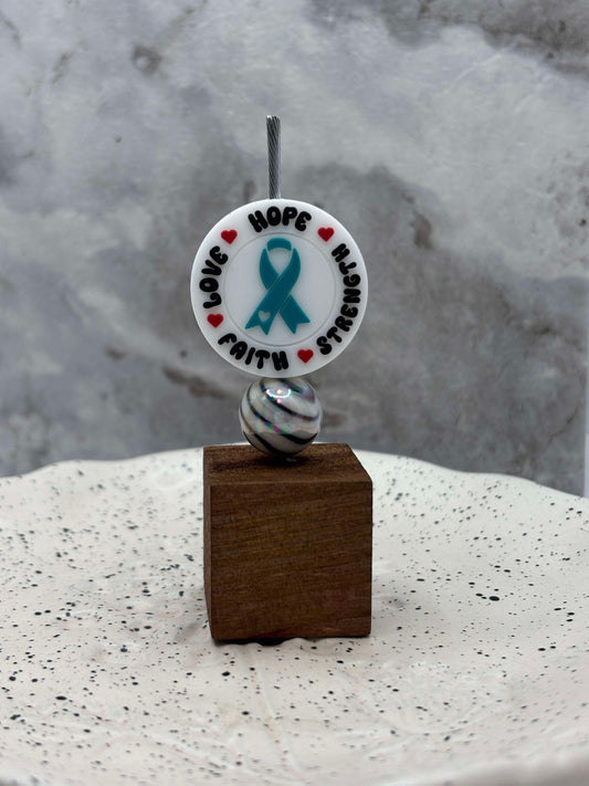 Awareness - Teal Awareness Ribbon Round Silicone Focal