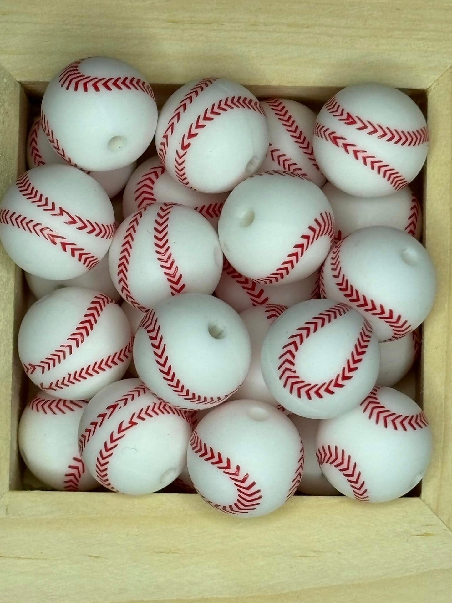 15mm Printed Baseball Silicone Bead