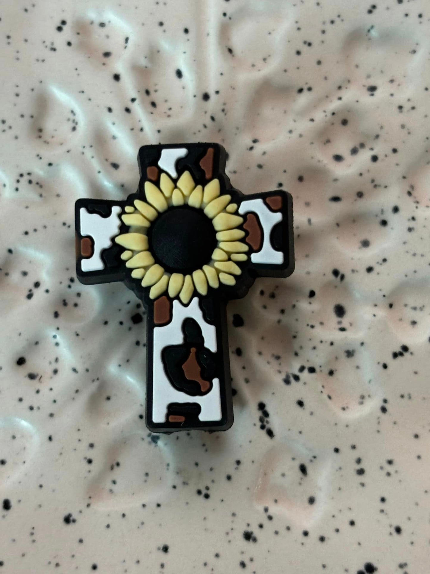 Faith -  Cross White Brown Sunflower Silicone Focal