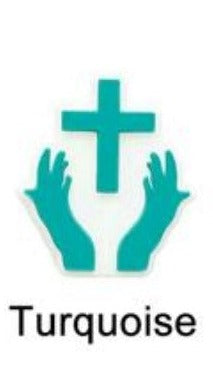 Faith - Cross in Hands Teal Silicone Focal