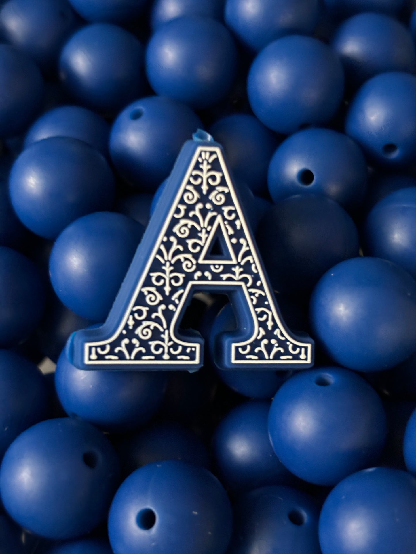 15mm Solid Blue Navy Silicone Bead - Alphabet Match