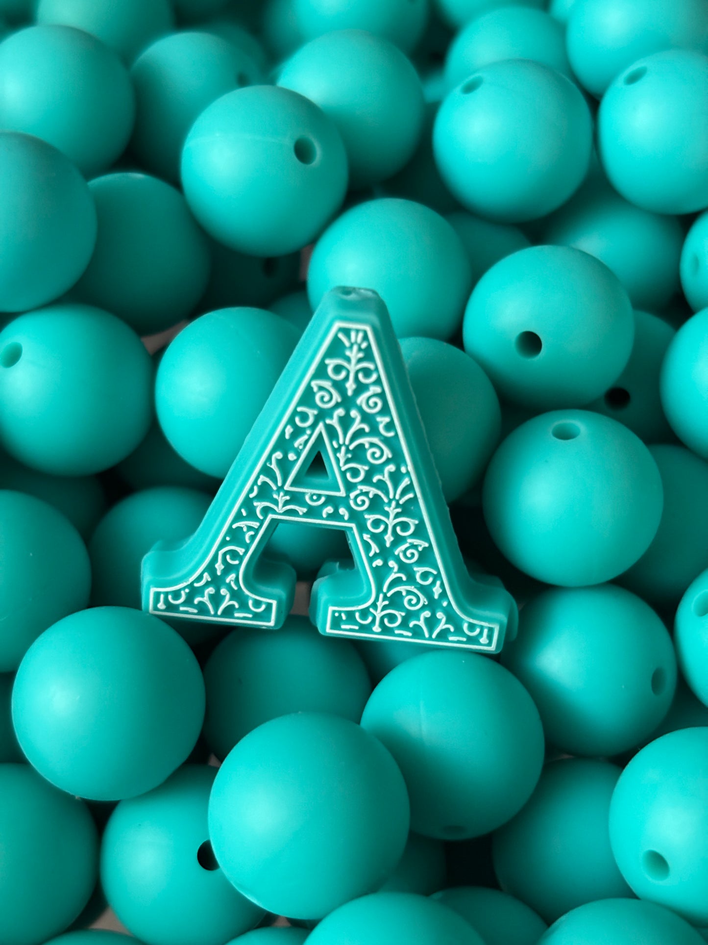 15mm Solid Teal Silicone Bead  - Alphabet Match