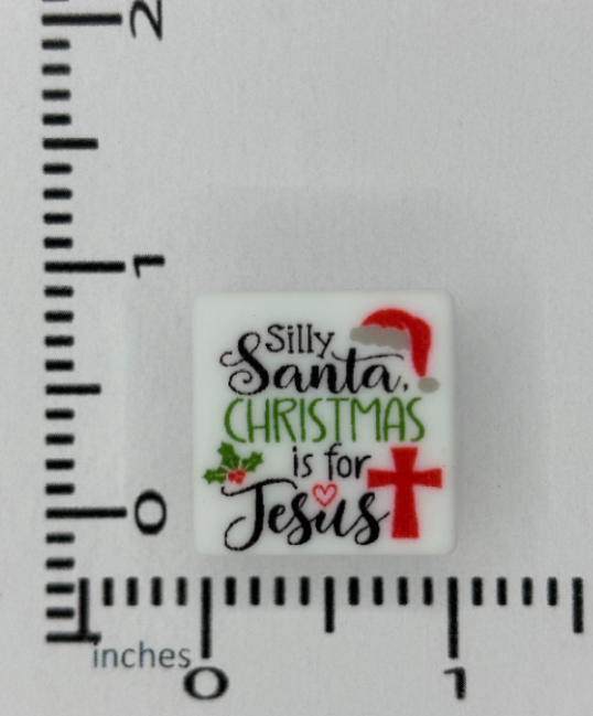 Christmas - Silly Santa Printed Silicone Focal