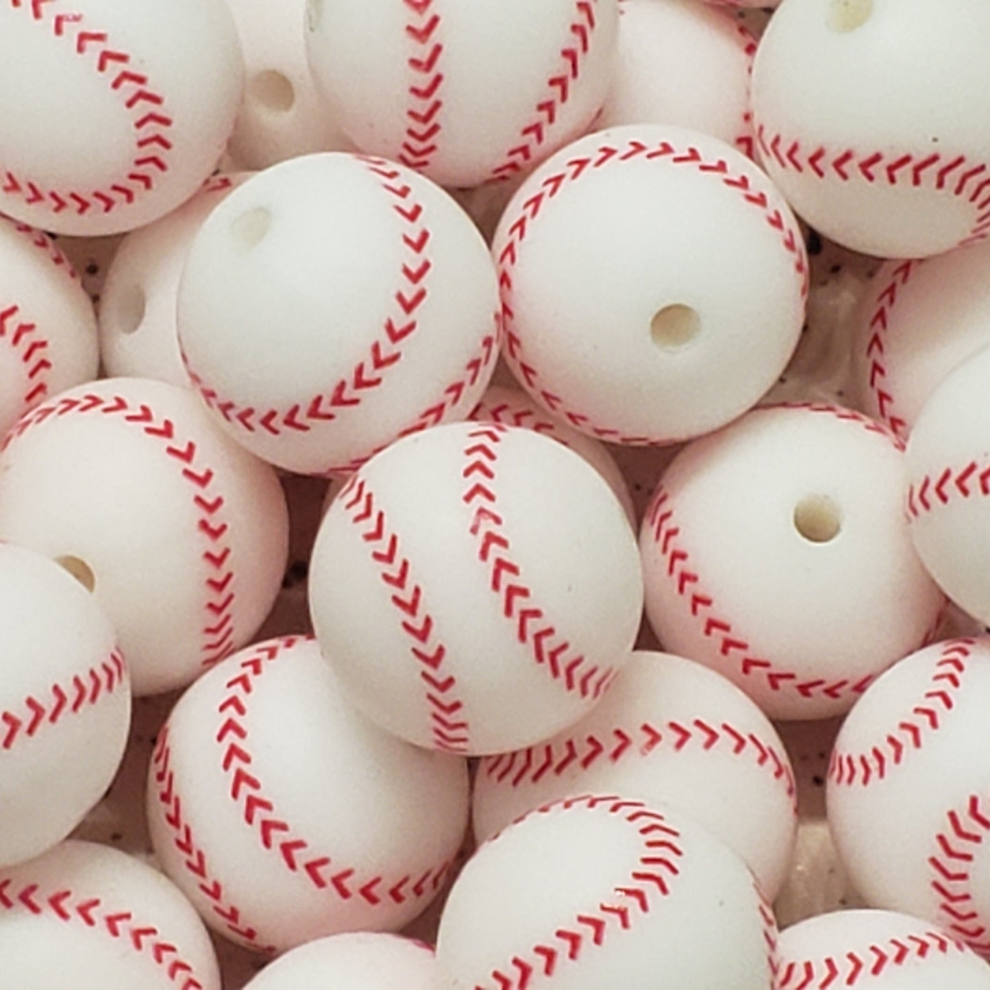 15mm Printed Baseball Silicone Bead