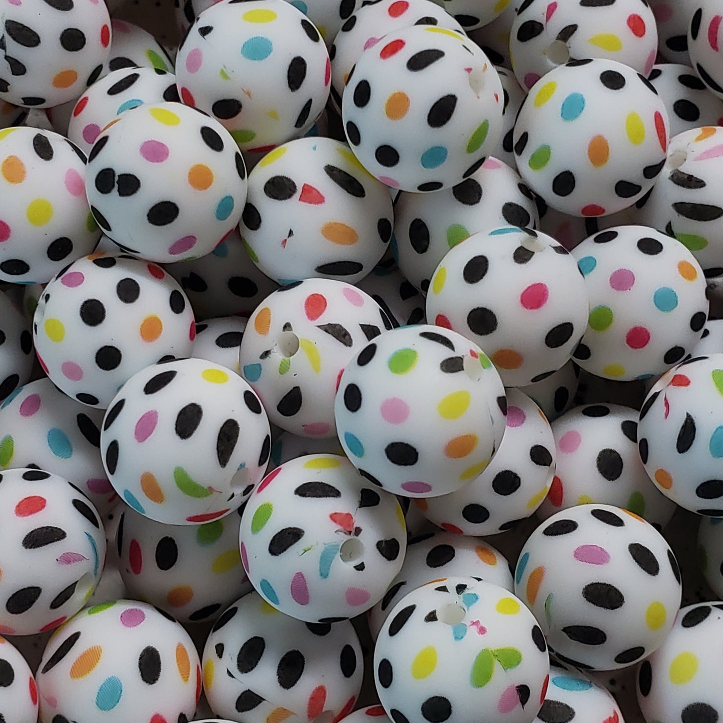 15mm Printed Confetti Silicone Bead